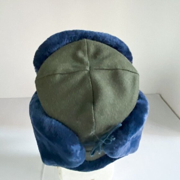 Vintage  Eastern European Army Green Wool Blue Fur Deatil Militray Flight Hat M - Picture 6 of 9